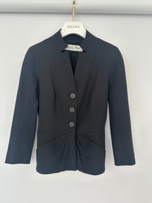 Christian Dior Black Button Down Jacket with Ruched Pocket Detail Size FR 36 (UK 8)