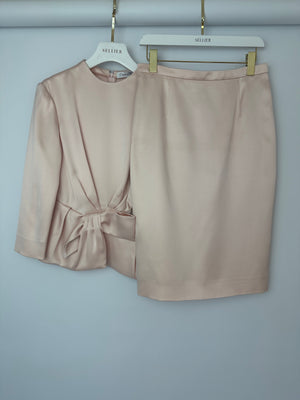 Christian Dior Pink Long Sleeve Top with Bow Detail and Matching Skirt Size FR 40 (UK 12)