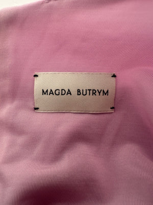Magda Butrym Pink Long Sleeve Ruched Mini Dress with Rose Appliqué Detail Size FR 36 (UK 8)