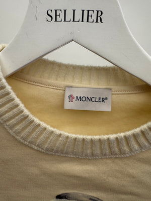 Moncler Kids Cream Sweater with Dog Prints and Appliqué Size 8 years RRP £250
