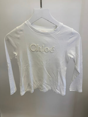 Chloé Kids White Long-Sleeve T-Shirt with Embroidered Logo Size 8 years&nbsp;