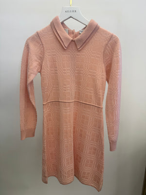 Burberry Kids Pink Checked Print Long-Sleeve Dress with Collar Detail Size 8 years