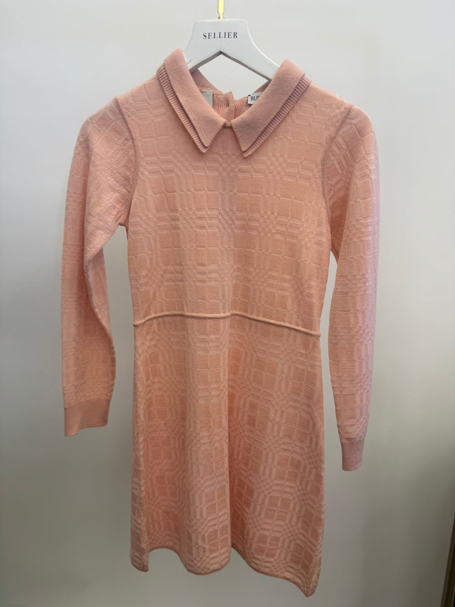 Burberry Kids Pink Checked Print Long-Sleeve Dress with Collar Detail Size 8 years