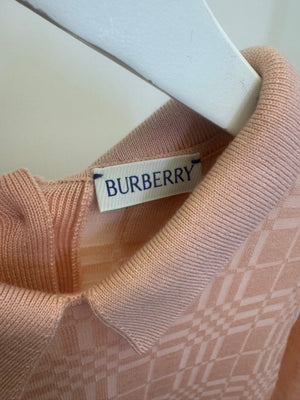 Burberry Kids Pink Checked Print Long-Sleeve Dress with Collar Detail Size 8 years