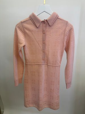 Burberry Kids Pink Checked Print Long-Sleeve Dress with Collar Detail Size 8 years