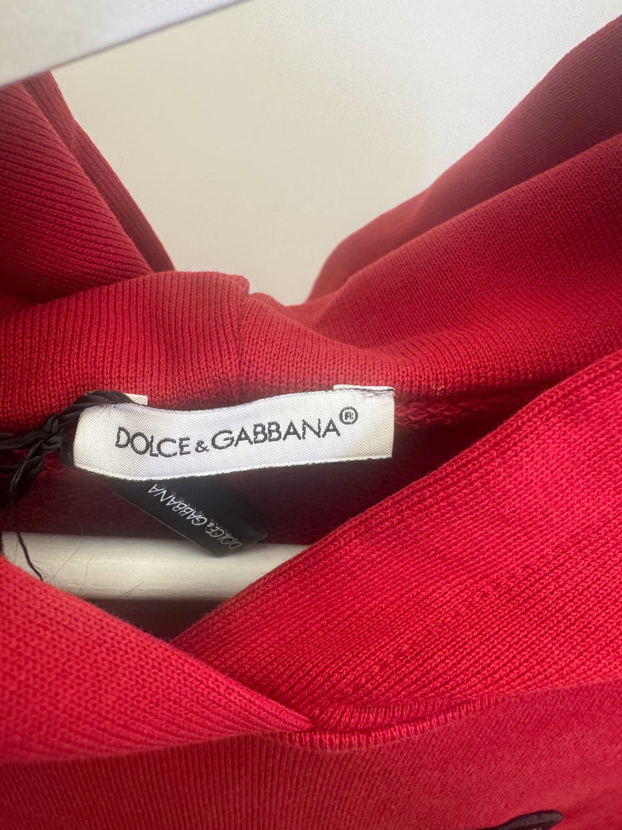 Dolce & Gabbana Kids Red Hooded Sweater with Crystal Embellished Logo Size 9/10 years&nbsp;
