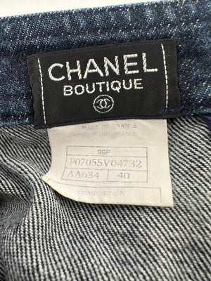 Chanel 96/P Navy Denim Mini Skirt with Patch Pocket Details Size FR 40 (UK 12)