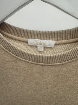 Chloé Kids Beige Short-Sleeve Dress with Logo and Buckle Details Size 10 years