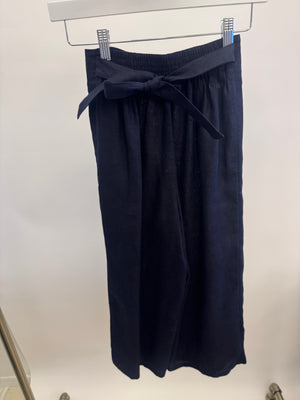 Chloé Kids Navy Linen Trousers with Gold Buckle Details and Back Logo Size 10 years