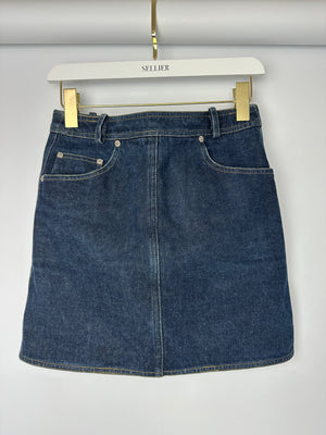 Chanel 96/P Navy Denim Mini Skirt with Patch Pocket Details Size FR 40 (UK 12)