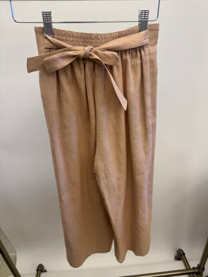 Chloé Kids Beige Linen Trousers with Gold Buckle Details and Back Logo Size 10 years