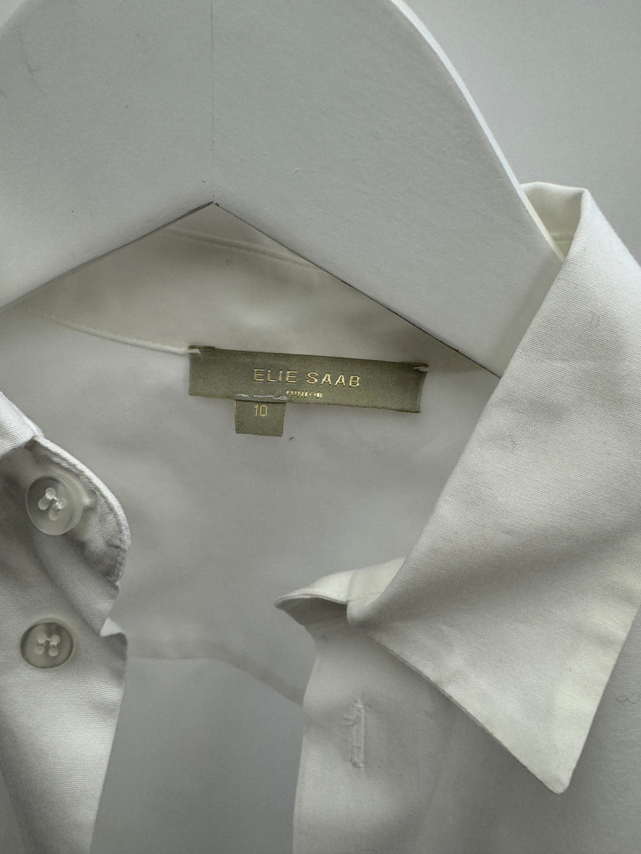 Elie Saab Kids White Cotton Shirt with Embroidered Logo Detail Size 10 years