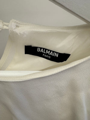 Balmain Kids White Cropped Ruffle Silk Top with Silver Buttons Size 10 years