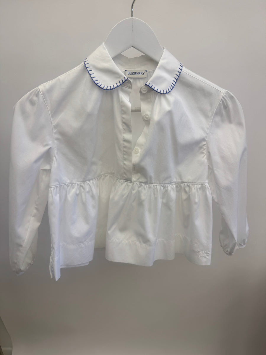 Burberry Kids White Shirt with Blue Stitched Collar Detail Size 8 years RRP £200