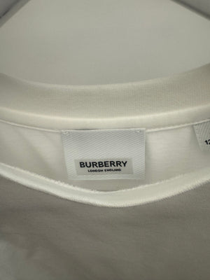 Burberry Kids White Short-Sleeve Top with Lace and Logo Sleeve Details Size 8 years RRP £220