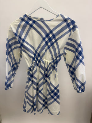 Burberry Kids White and Blue Checked Cotton Dress Size 10 years RRP £400