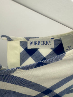 Burberry Kids White and Blue Checked Cotton Dress Size 10 years RRP £400