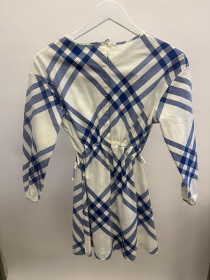 Burberry Kids White and Blue Checked Cotton Dress Size 10 years RRP £400