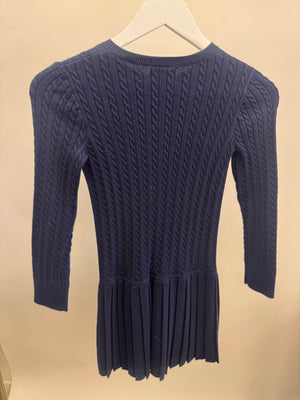 Polo Ralph Lauren Kids Navy Knit Long-Sleeve Dress with Pink Logo Size 8-10 years