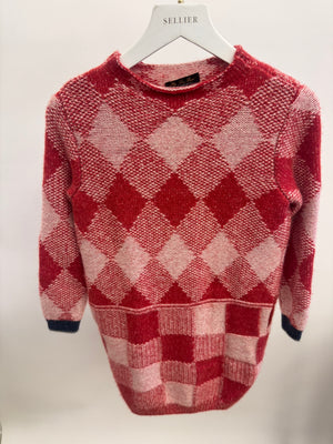 Loro Piana Kids Red Knit Checked Long-Sleeve Dress with Pockets Size 8 years RRP £800