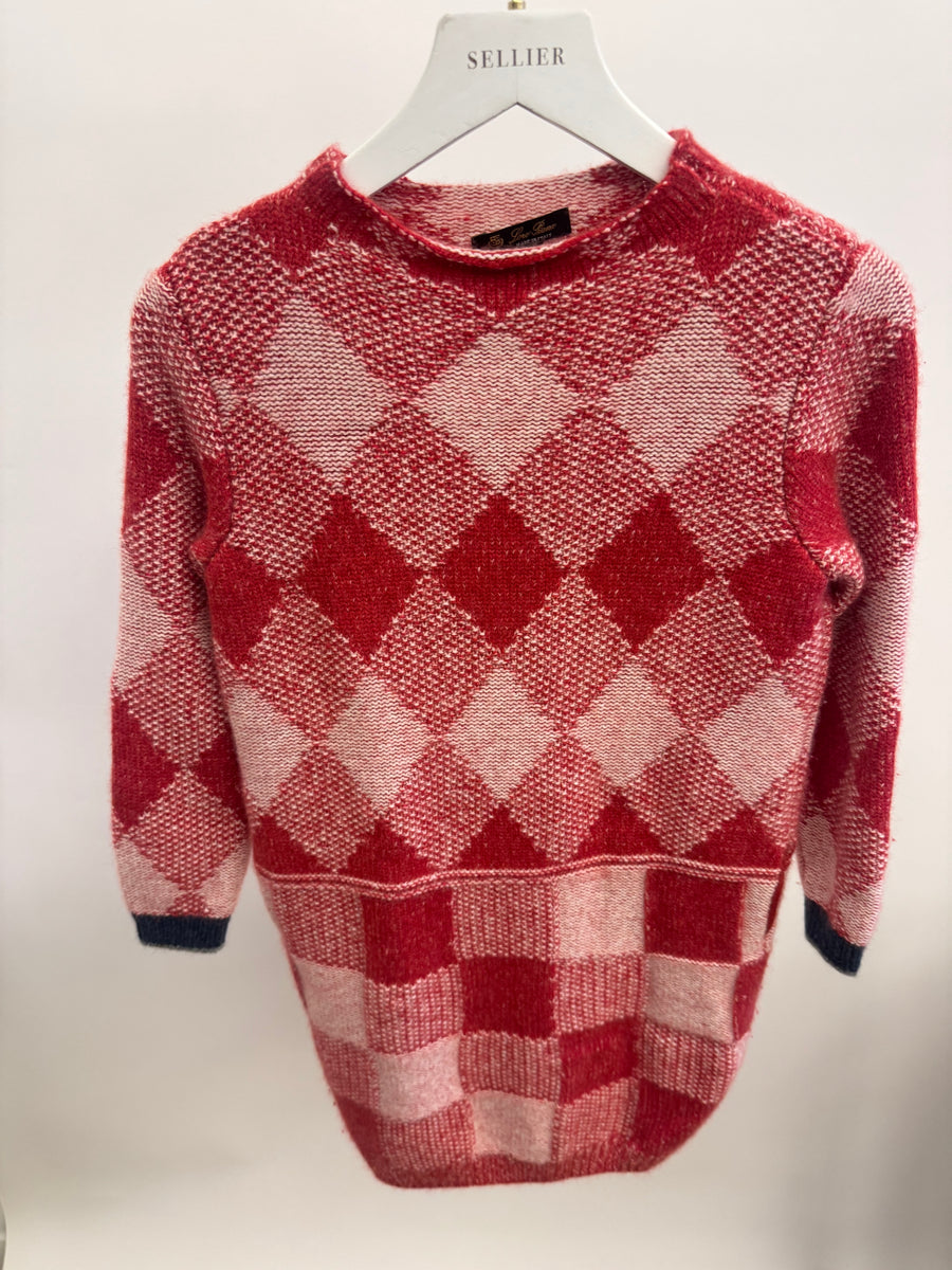 Loro Piana Kids Red Knit Checked Long-Sleeve Dress with Pockets Size 8 years RRP £800