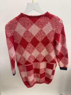 Loro Piana Kids Red Knit Checked Long-Sleeve Dress with Pockets Size 8 years RRP £800