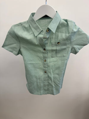 Loro Piana Kids Pastel Green Linen Short-Sleeve Shirt with Back Tie Detail Size 8 years RRP £380