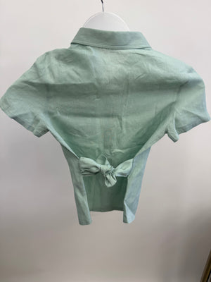 Loro Piana Kids Pastel Green Linen Short-Sleeve Shirt with Back Tie Detail Size 8 years RRP £380
