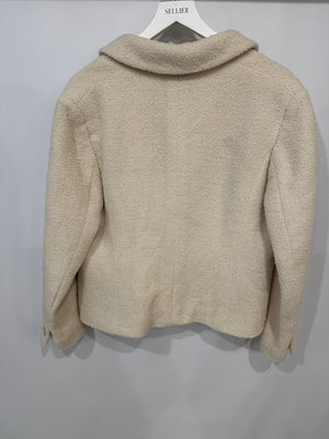 Chanel Cream Tweed Jacket with Ivory Logo CC Button Details Size FR 38 (UK 10)