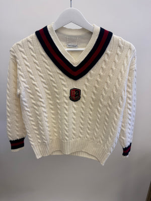 Dolce & Gabbana Kids Cream Wool Cableknit Jumper with Logo Embroidered Patch Size 7/8 years RRP £350&nbsp;