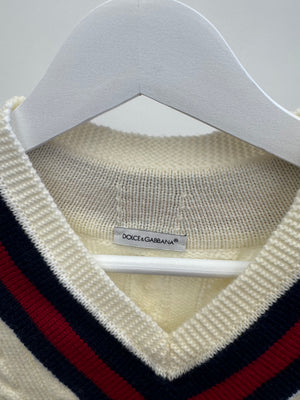 Dolce & Gabbana Kids Cream Wool Cableknit Jumper with Logo Embroidered Patch Size 7/8 years RRP £350&nbsp;