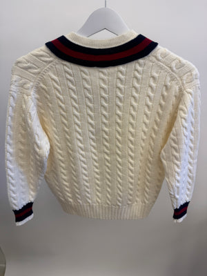 Dolce & Gabbana Kids Cream Wool Cableknit Jumper with Logo Embroidered Patch Size 7/8 years RRP £350&nbsp;