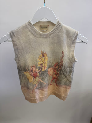 Gucci Kids Beige Wool Sleeveless Jumper with Fairy Prints Size 8 years RRP £450