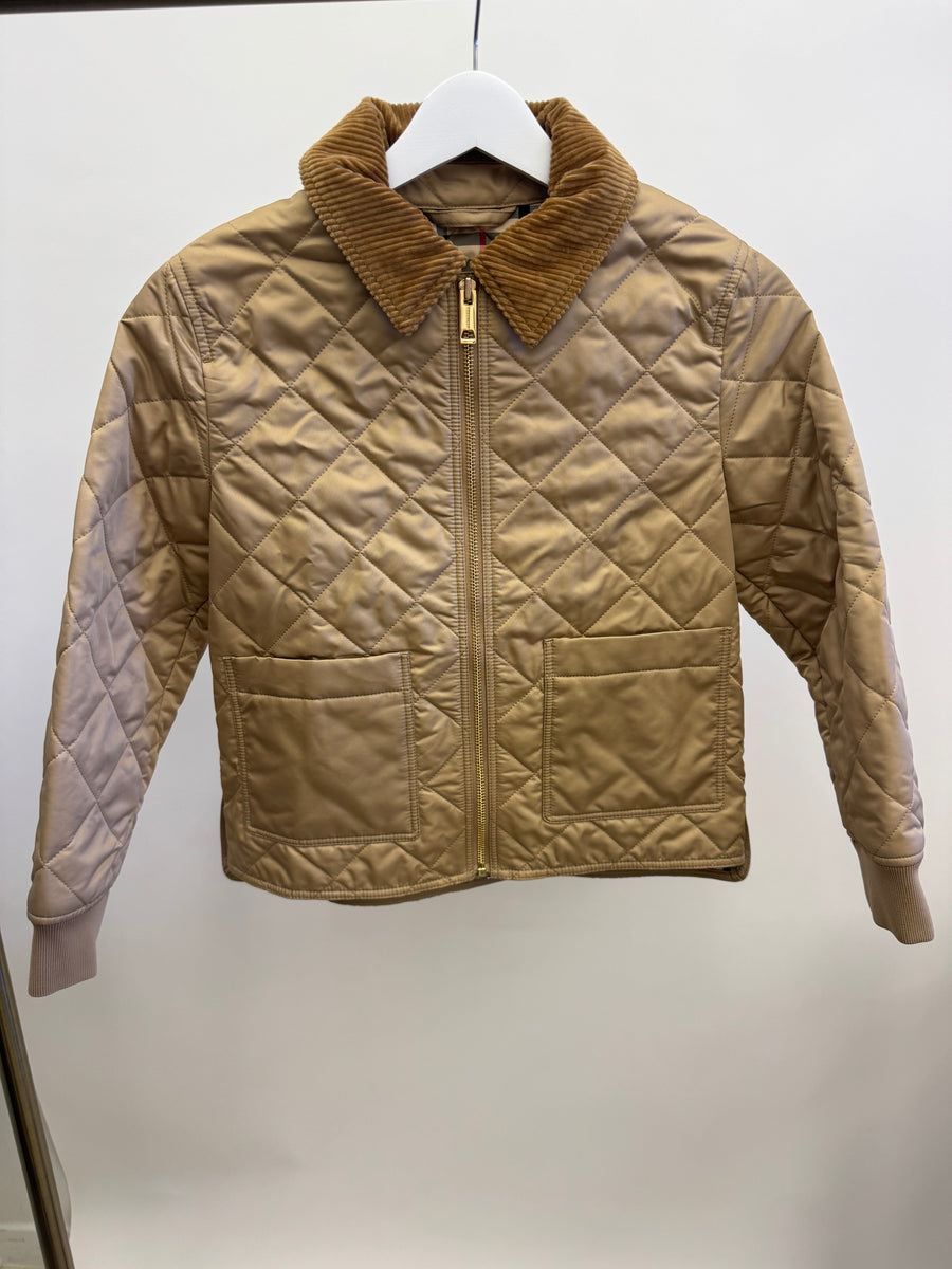 Burberry Kids Beige Matelasse Barn Jacket with Velours Cotele Collar Size 8 years RRP £420&nbsp;