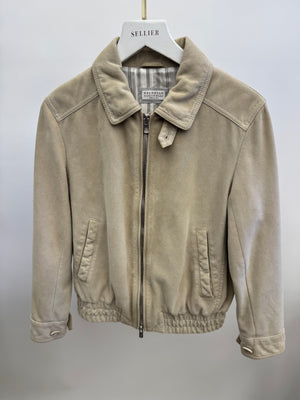 Brunello Cucinelli Kids Beige Suede Leather Jacket with Zip Size 10 years RRP £1,510