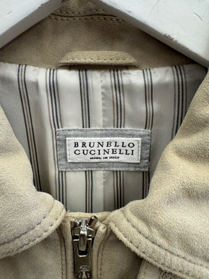 Brunello Cucinelli Kids Beige Suede Leather Jacket with Zip Size 10 years RRP £1,510