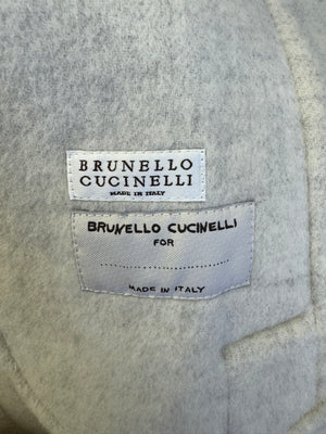 Brunello Cucinelli Kids Light Grey Cashmere Coat with Hood and Buttons Size 8 years RRP £1,500&nbsp;