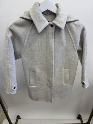 Brunello Cucinelli Kids Light Grey Cashmere Coat with Hood and Buttons Size 8 years RRP £1,500&nbsp;