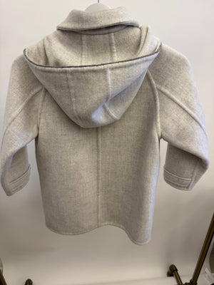 Brunello Cucinelli Kids Light Grey Cashmere Coat with Hood and Buttons Size 8 years RRP £1,500&nbsp;
