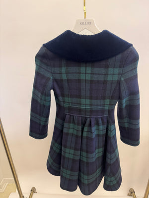 Polo Ralph Lauren Kids Wool Navy and Green Checked Coat with Gold Buttons and Velvet Collar Size 8 years RRP £500