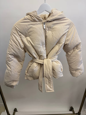 Burberry Kids Cream Puffer Jacket with Embroidered Logos and Belt Size 8 years RRP £650