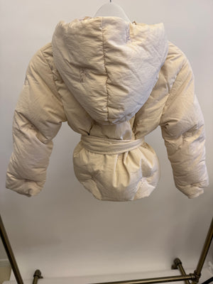 Burberry Kids Cream Puffer Jacket with Embroidered Logos and Belt Size 8 years RRP £650