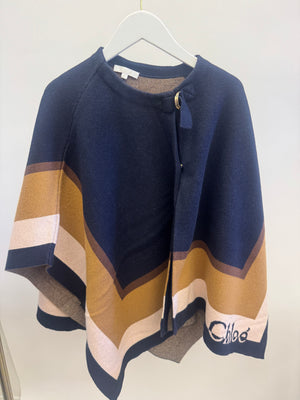 Chloé Kids Navy, Brown and Beige Cape with Logo Detail Size 8 years
