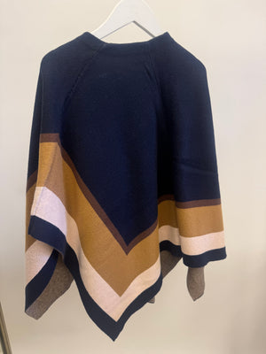 Chloé Kids Navy, Brown and Beige Cape with Logo Detail Size 8 years