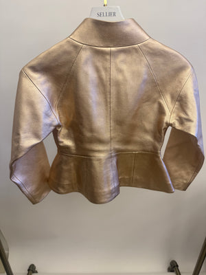 Christian Dior Kids Metallic Gold Leather Jacket with Peplum and Logo Detail Size 10 years RRP £1,200