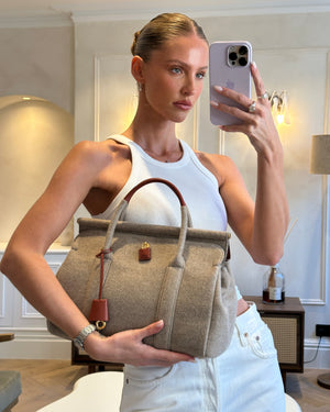 Loro Piana Cashmere & Leather Loom 32 Bag in Natural Brown, Deep Kummel, and Sung Gold with Gold Hardware RRP £4,215