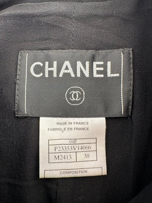 Chanel 04/P Navy Collarless Tweed Jacket with Pearl Button Detail Size FR 38 (UK 10)