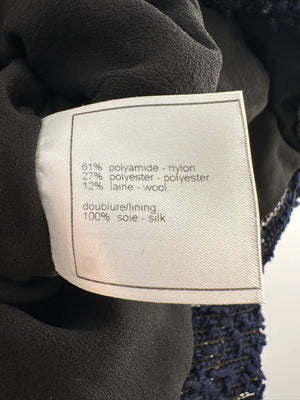 Chanel 04/P Navy Collarless Tweed Jacket with Pearl Button Detail Size FR 38 (UK 10)