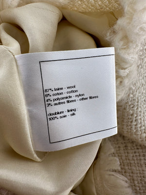 Chanel 10/P Beige Tweed Short-Sleeve Mini Dress with Fringe Applique and Small Beads Size FR 38 (UK 10)