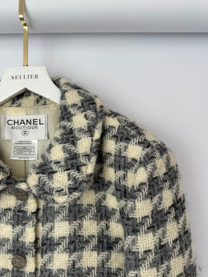 Chanel 98/A Grey Houndstooth Jacket with CC Button Detail Size FR 40 (UK 12)